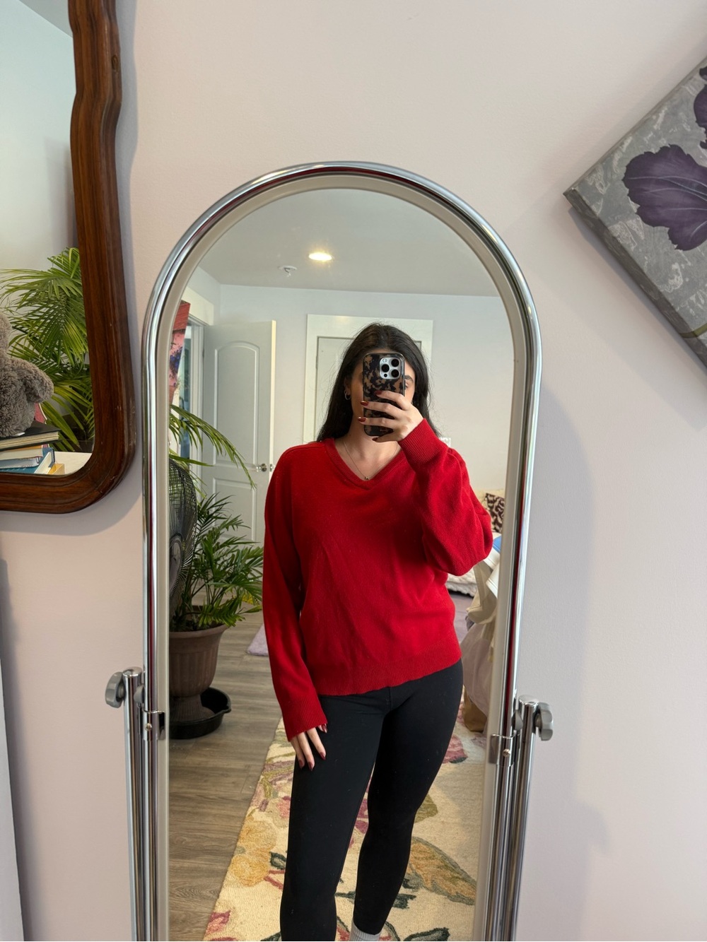 L.L. Bean Women's Red V-Neck Knit Sweater